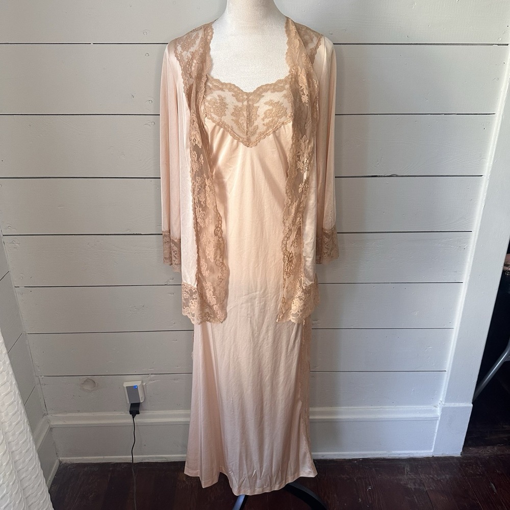 Vtg Henson Kickernick Peignoir Night Gown Robe Set S Lace Champagne Fairy Bridal